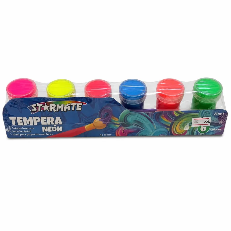 Témperas flúo para niños, 6 colores