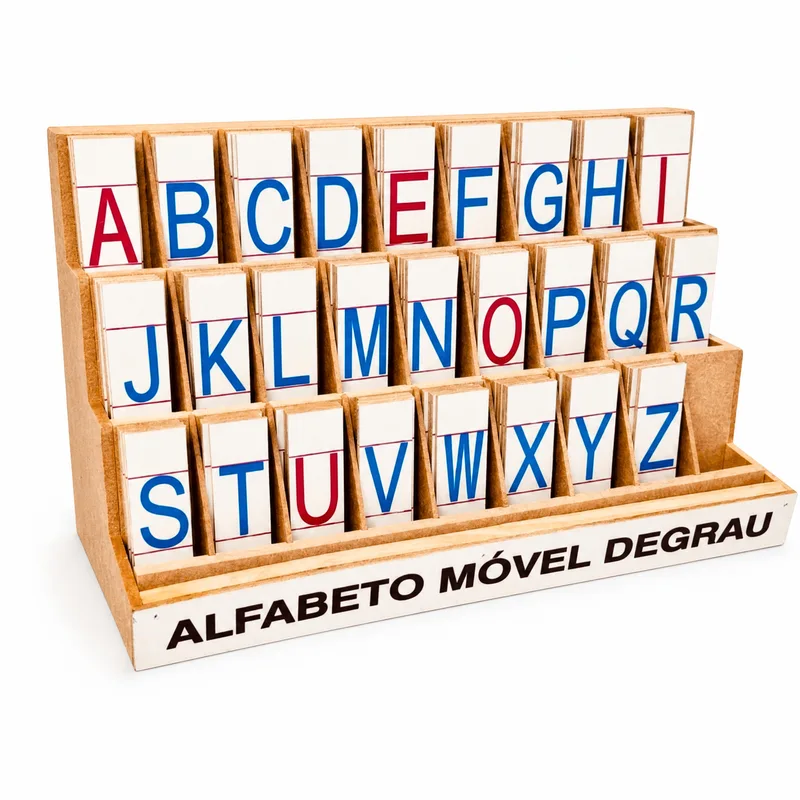Abecedario Montessori de madera con soporte escalonado