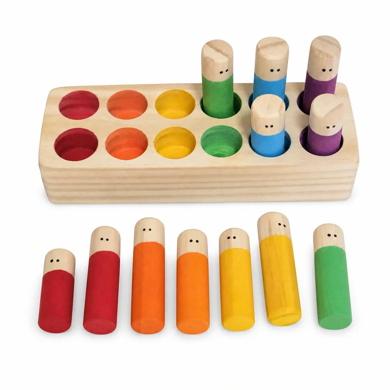 Clasificador de colores con personajes de madera